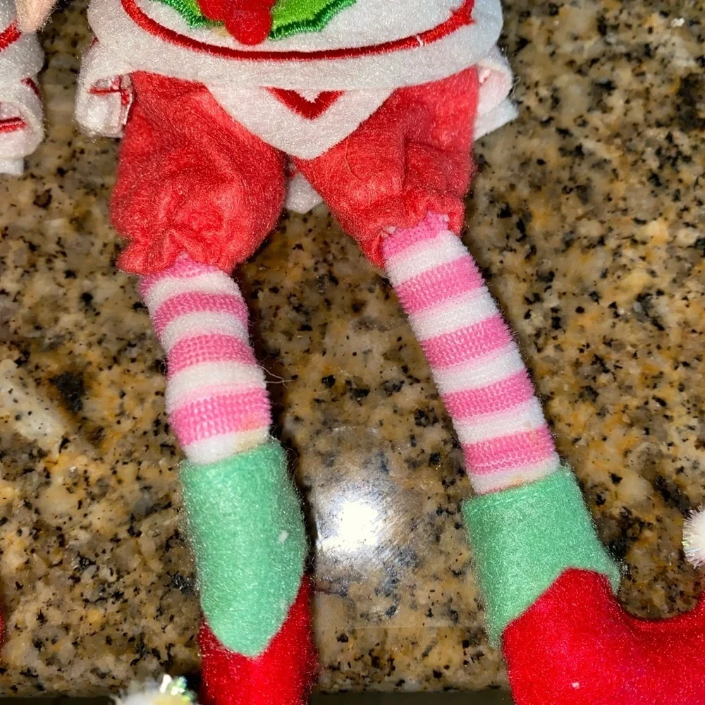 2 Vintage 11” Christmas Knee Hugger Posable Rubber Face Baking Festive Elfves